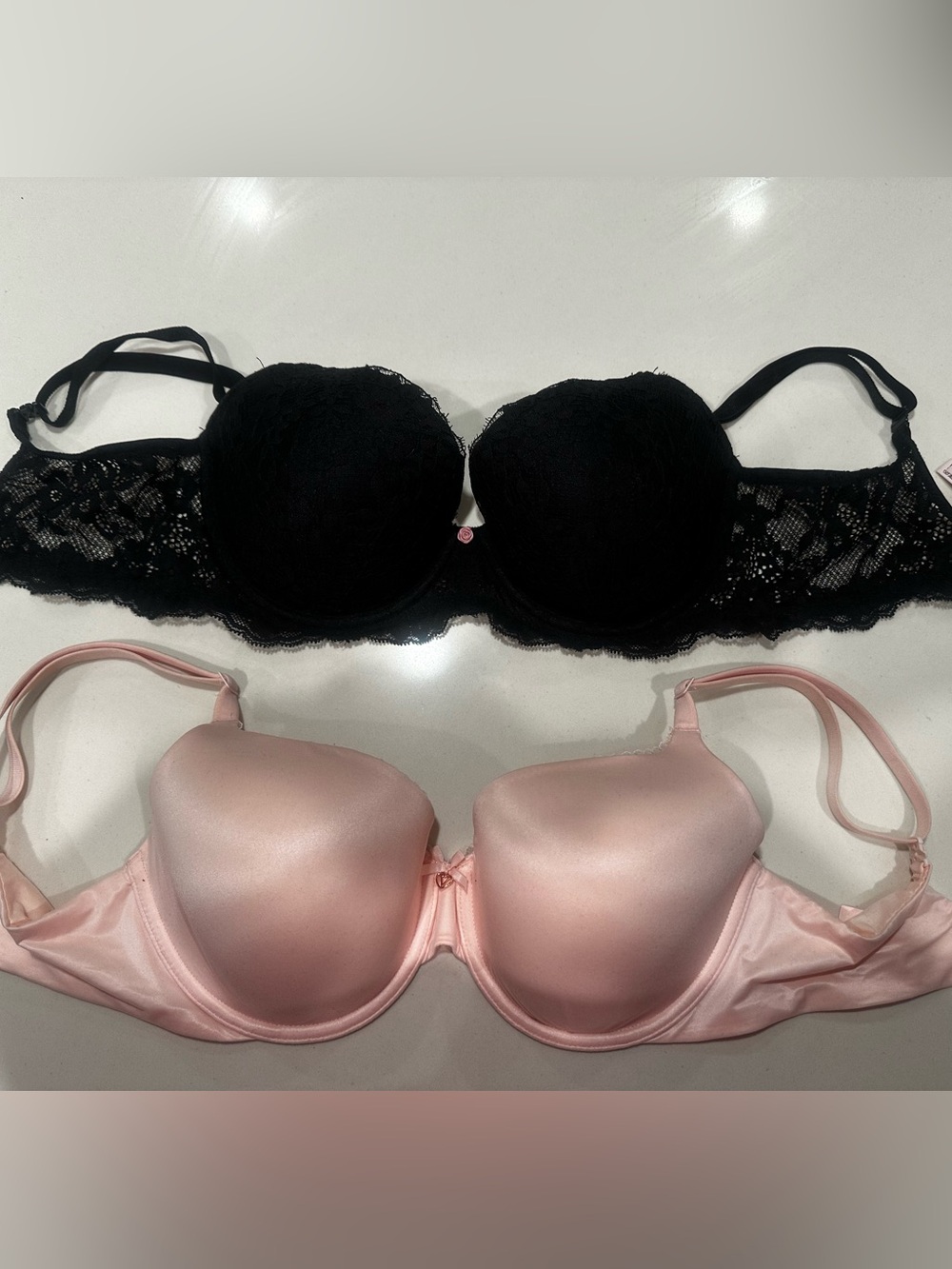 Victoria's Secret Black Lace & Pink Satin Demi Bra Duo